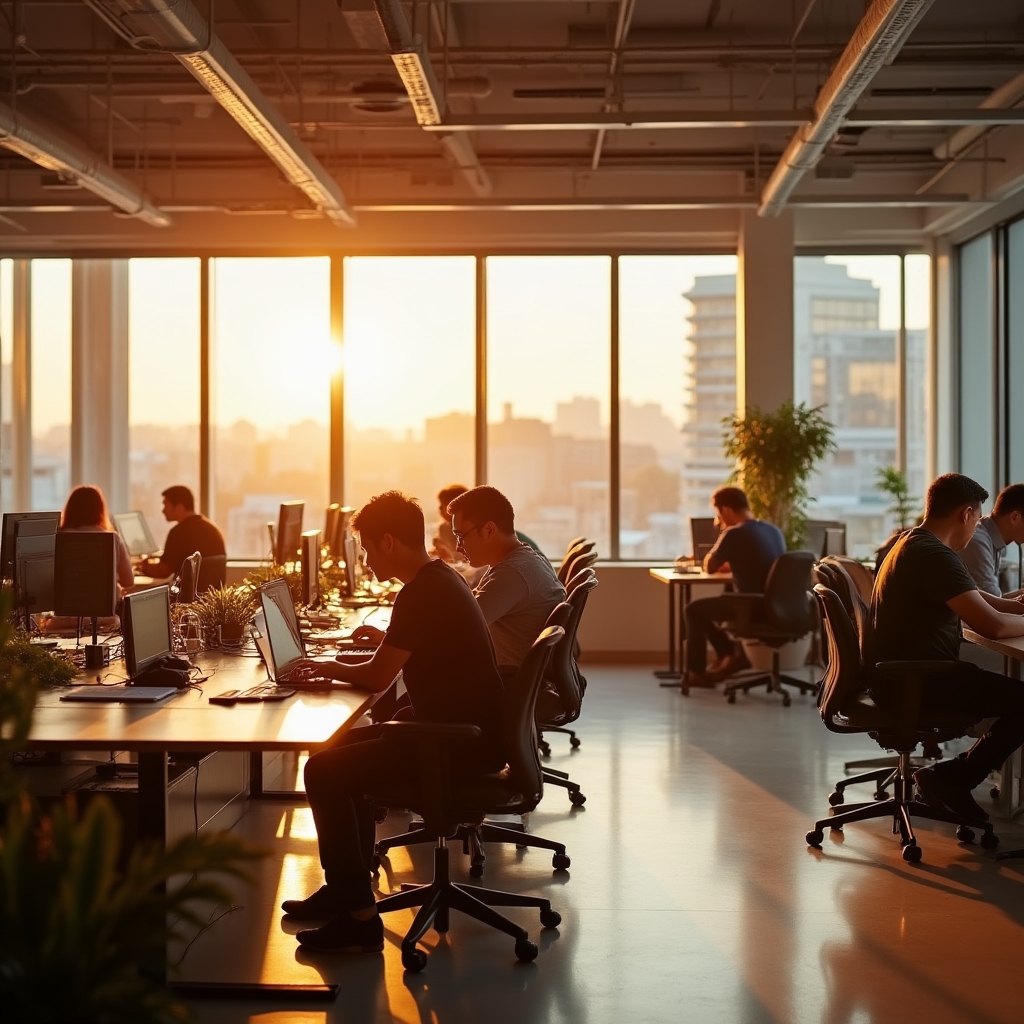 Espacio de coworking moderno con tecnología integrada