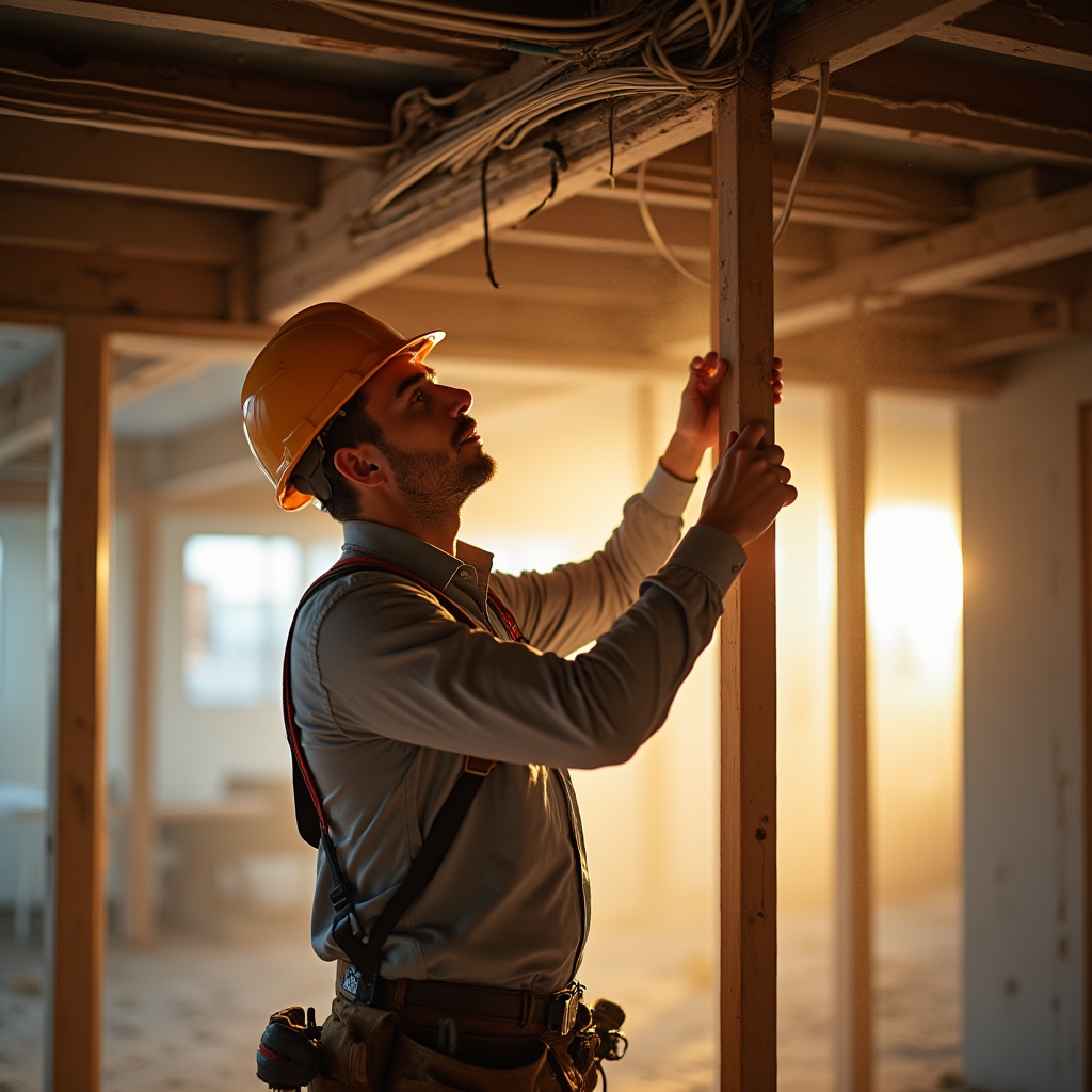 Técnico instalando infraestructura de red en un espacio de coworking