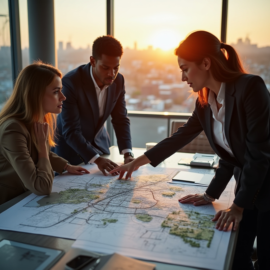 Equipo de consultores diseñando arquitectura de red para coworking