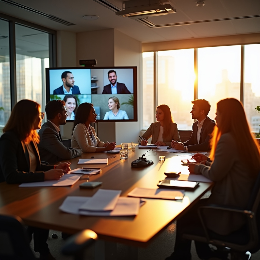 Sala de videoconferencia equipada en un espacio de coworking